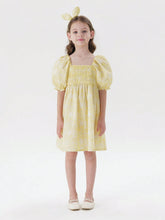 Young Girls' Sweet Fresh Bubble Sleeves Square Neck Floral Mini Dress (With Headband) For Summer